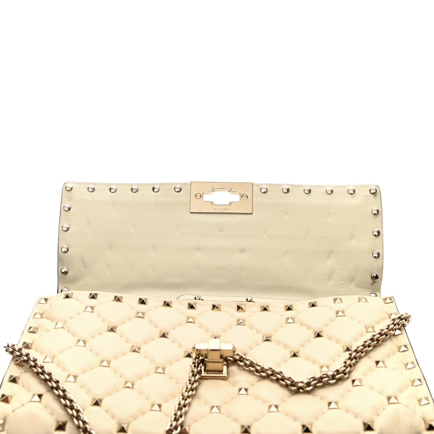 Nappa Rockstud Spike Wallet on Chain Light Ivory