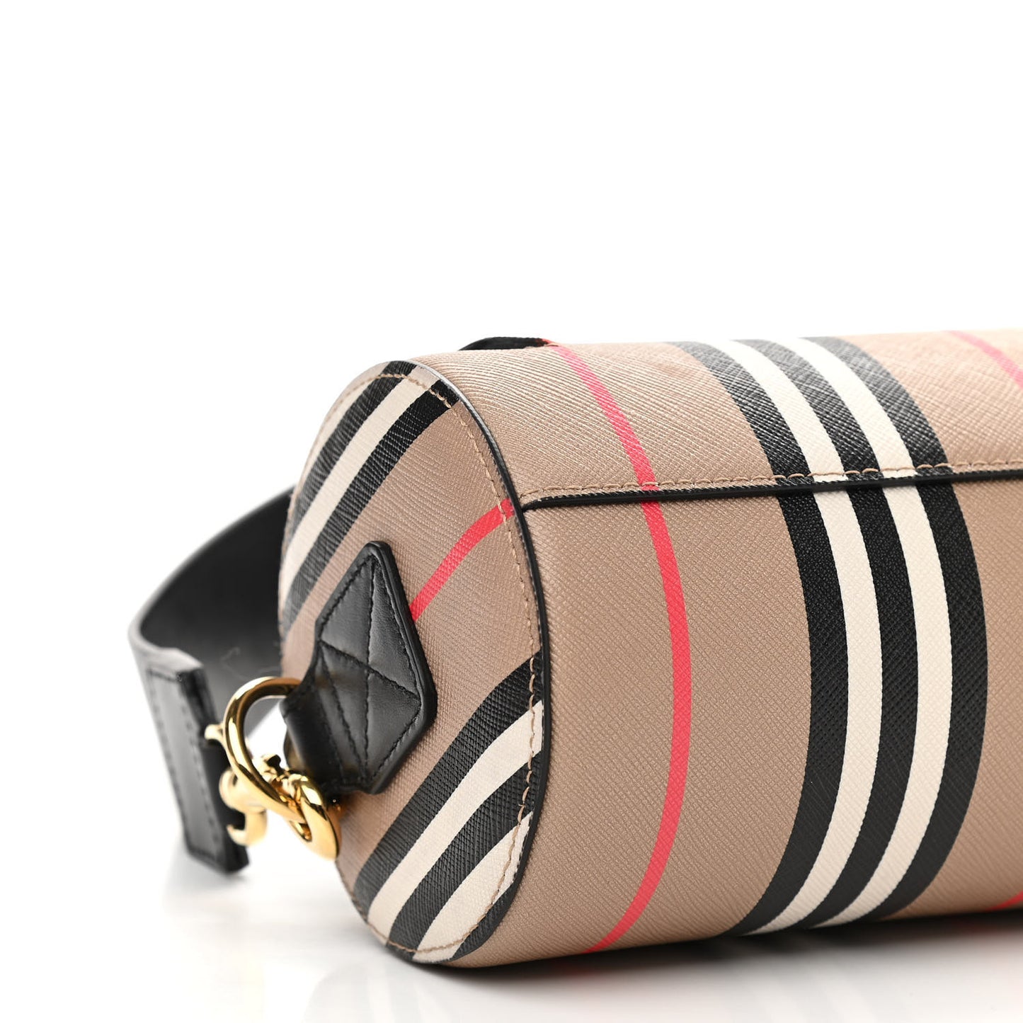E-Canvas Calfskin Stripe Icon Barrel Bag Archive Beige