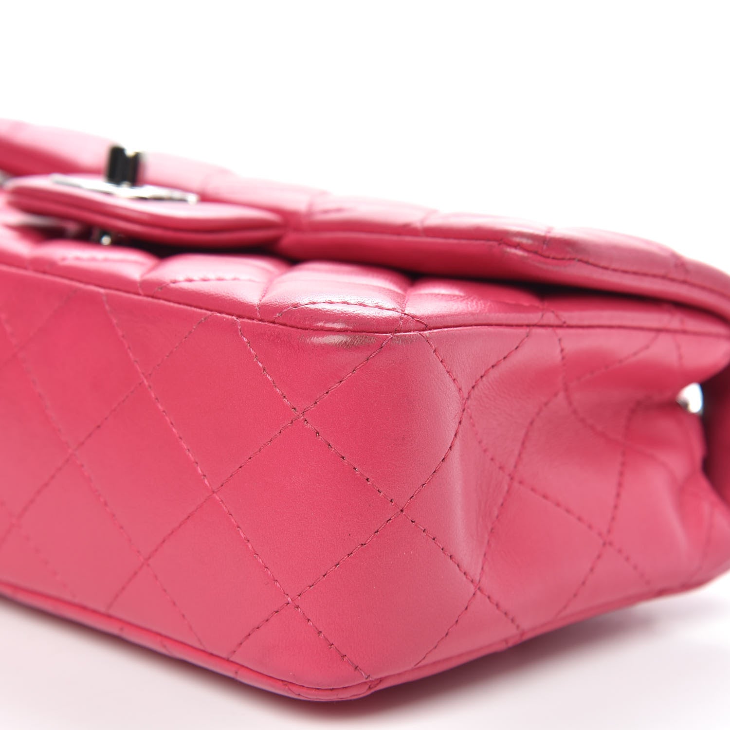 Chanel Lambskin Quilted Mini Rectangular Flap Dark Pink 9 of 14