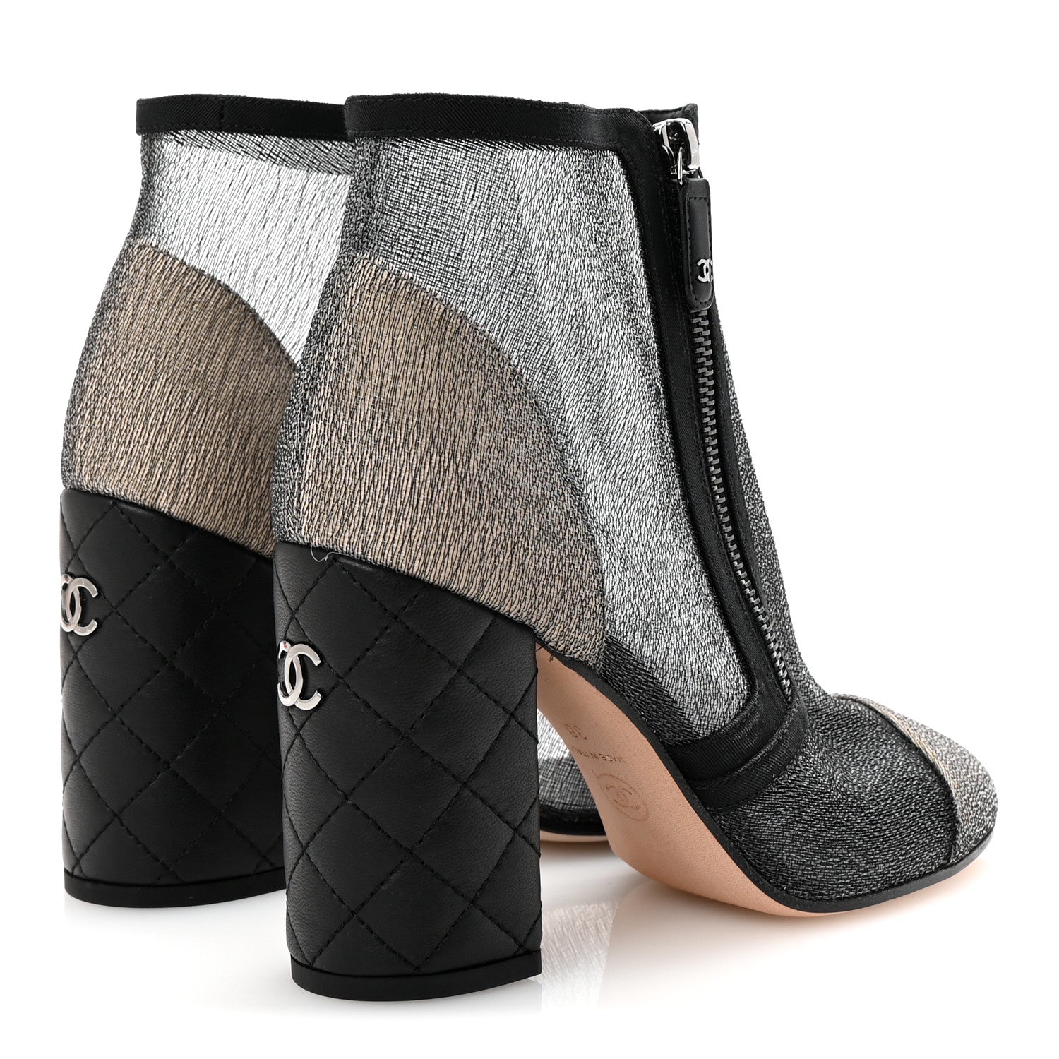 Chanel Mesh Grosgrain Cap Toe Short Boots 38 Grey Black 5 of 10