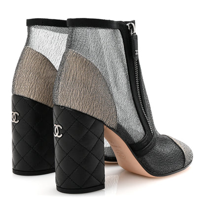 Chanel Mesh Grosgrain Cap Toe Short Boots 38 Grey Black 5 of 10