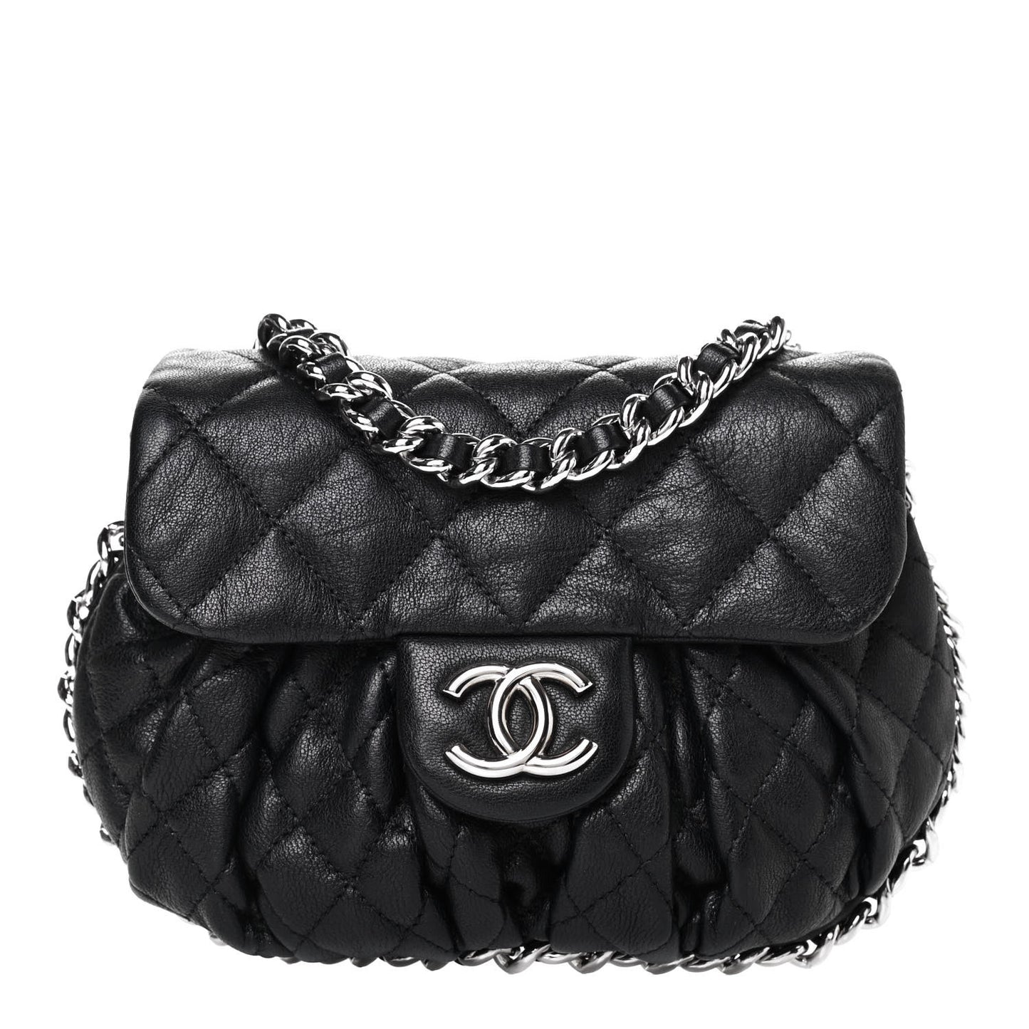 Washed Lambskin Quilted Mini Chain Around Flap Black