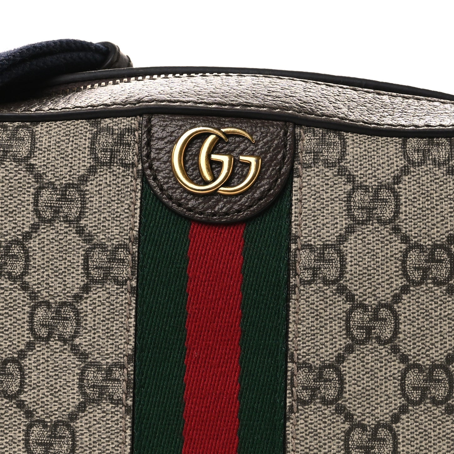 GG Supreme Monogram Textured Dollar Calfskin Web Ophidia Wristlet Shoulder Bag Beige Ebony New Acero