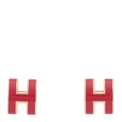 Hermes Gold Lacquered Mini Pop H Earrings Rose Extreme 1 of 5