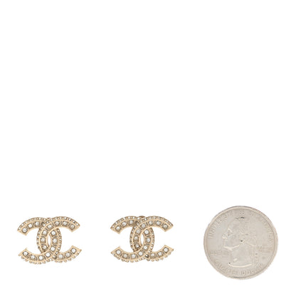 Chanel Crystal Timeless CC Earrings Gold 2 of 8