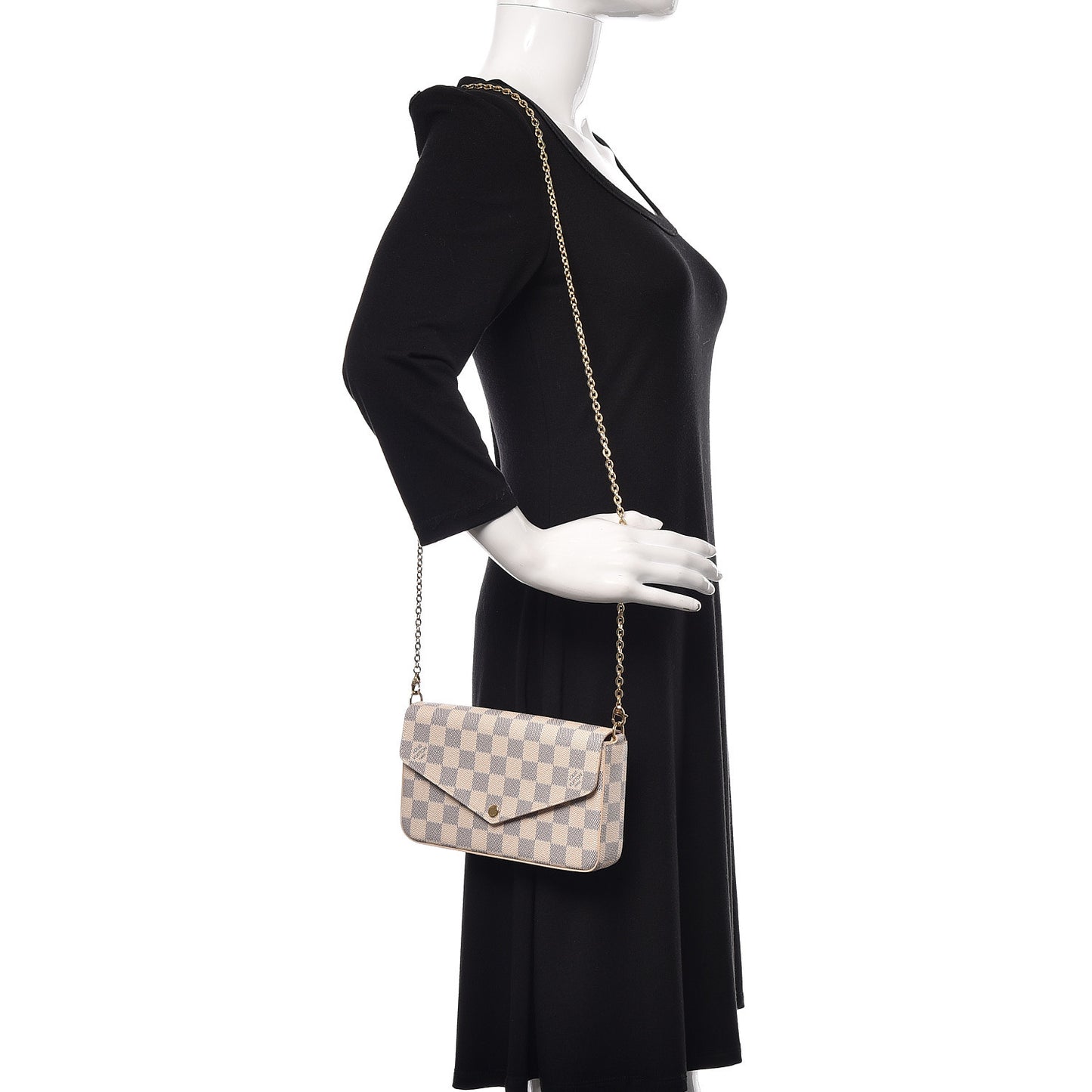 Damier Azur Pochette Felicie Chain Wallet Rose Ballerine