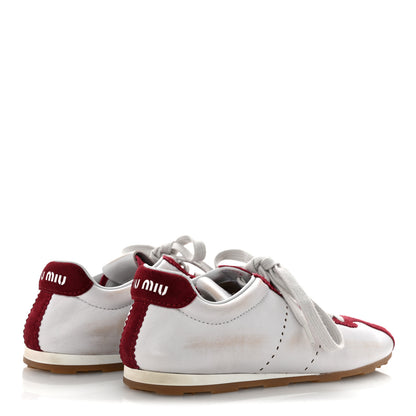 Miu Miu Scamosciato Womens Plume Sneakers 37.5 White Cerise 5 of 10