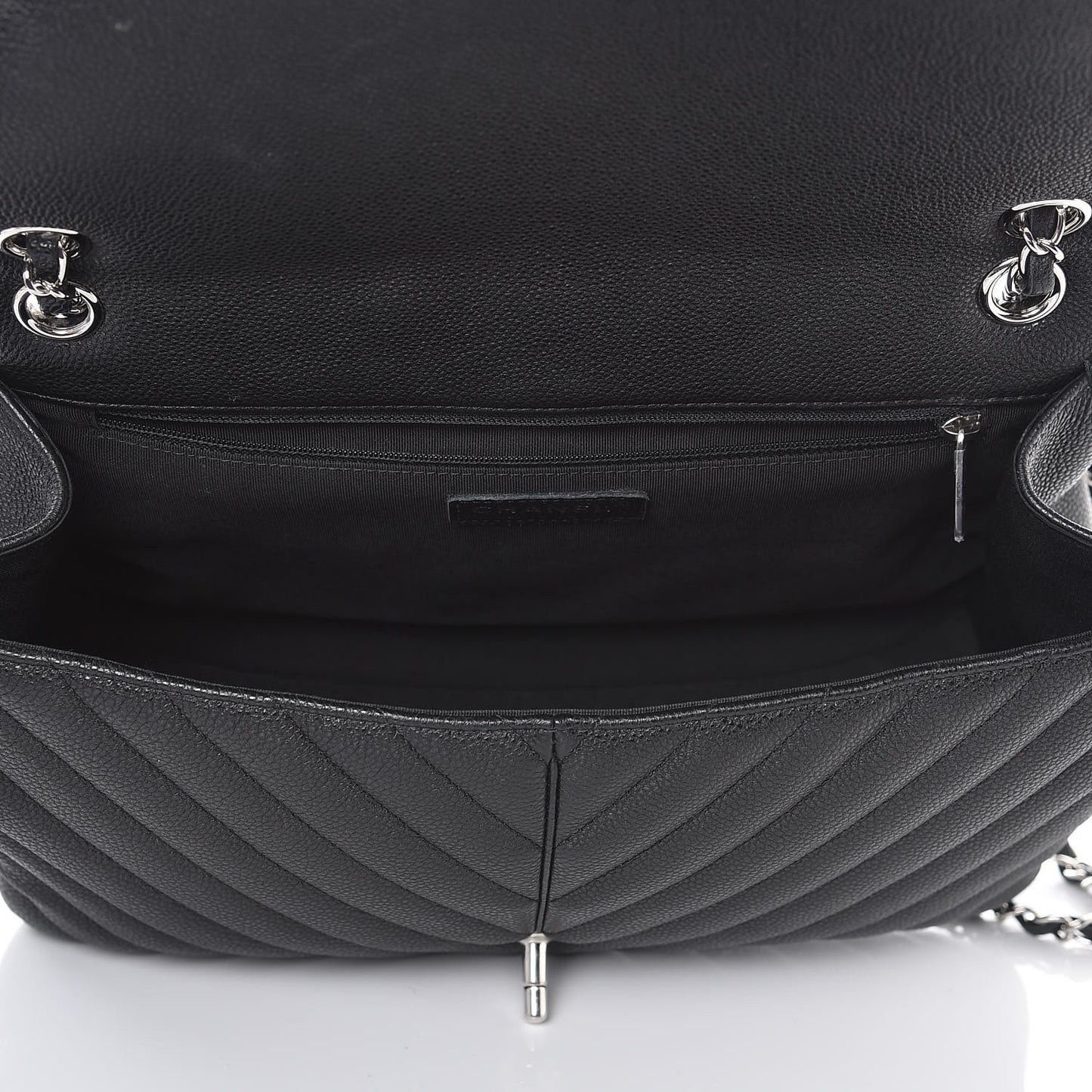 Caviar Chevron Quilted Large Puffy CC Flap Black