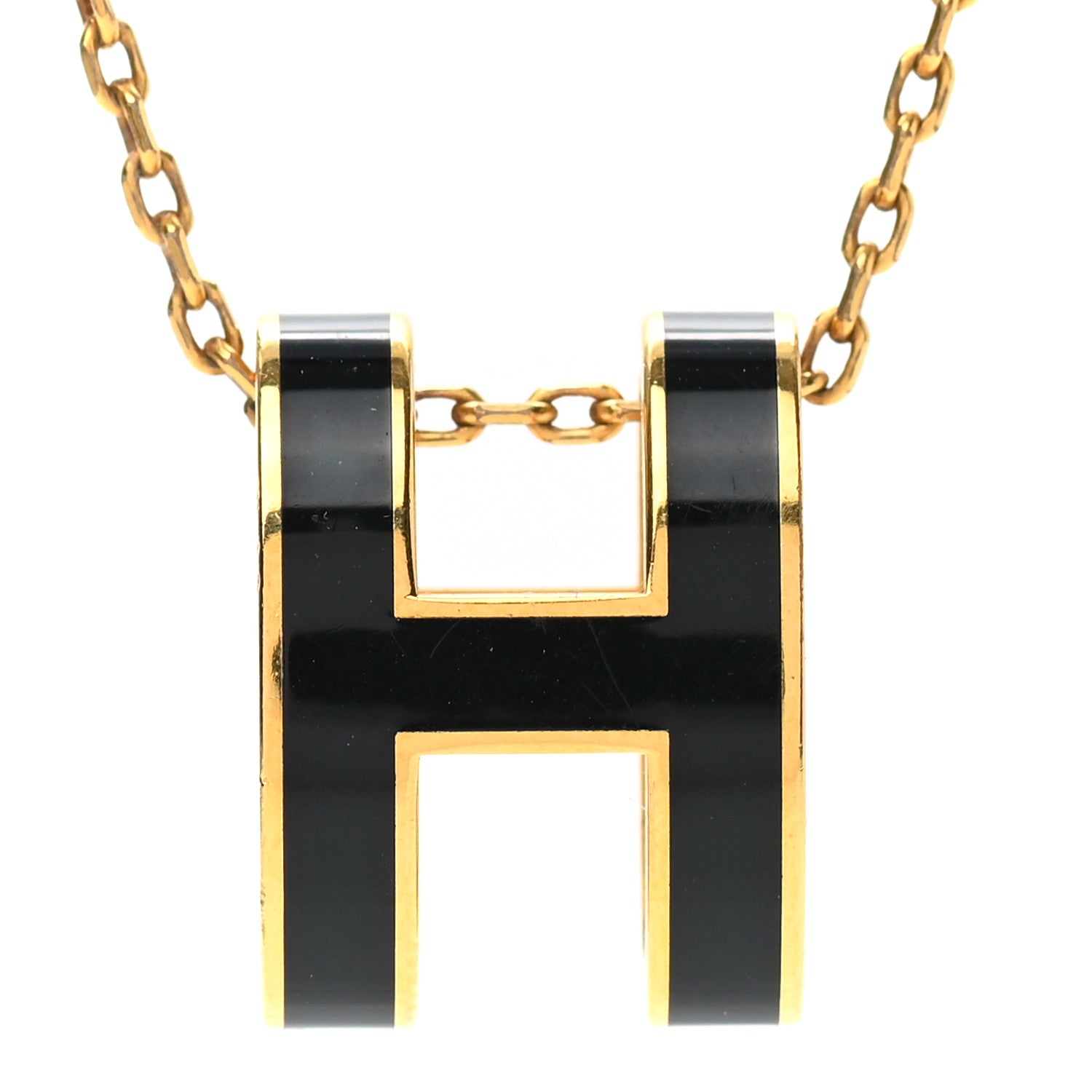 Hermes Lacquered Gold Pop H Pendant Necklace Black 4 of 5