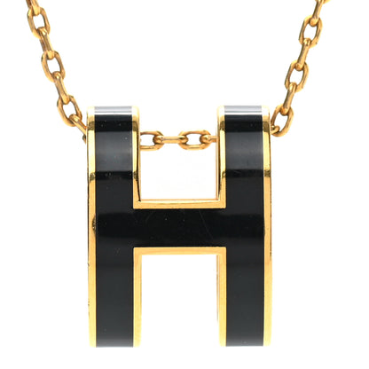 Hermes Lacquered Gold Pop H Pendant Necklace Black 4 of 5