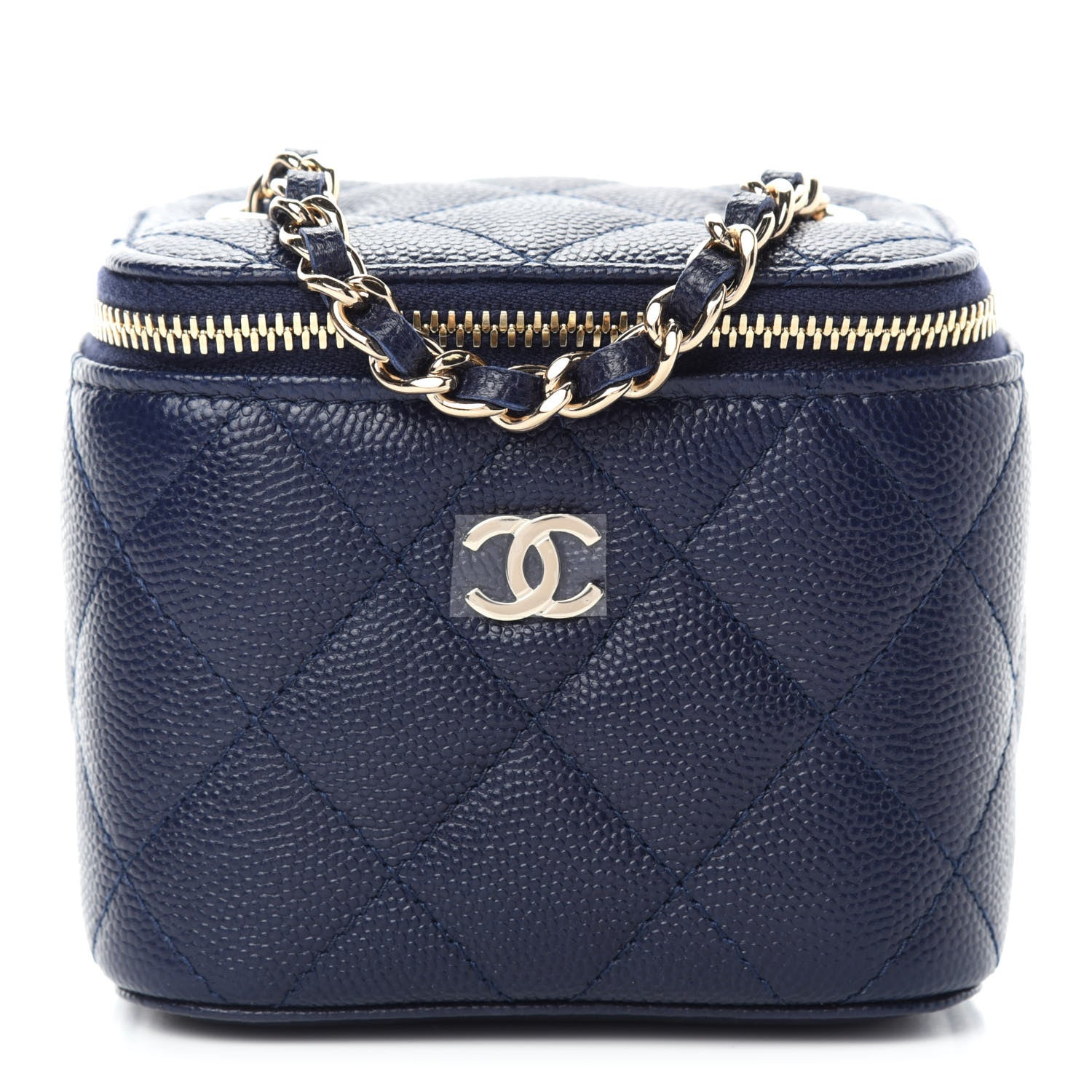 Chanel Caviar Quilted Mini Vanity Case With Chain Navy Blue 1 of 10