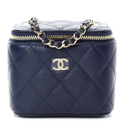 Chanel Caviar Quilted Mini Vanity Case With Chain Navy Blue 1 of 10