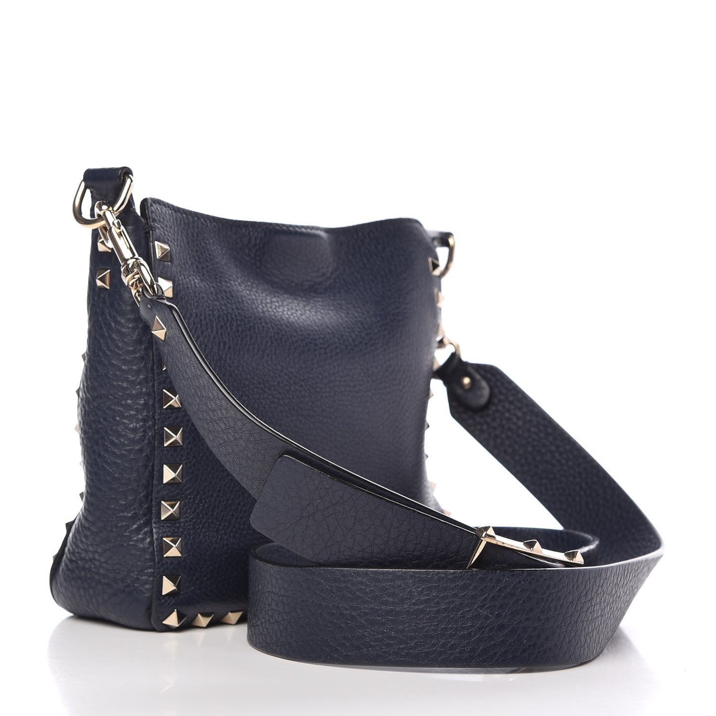 Pebbled Calfskin Mini Rockstud Flip-Lock Messenger Bag Marine