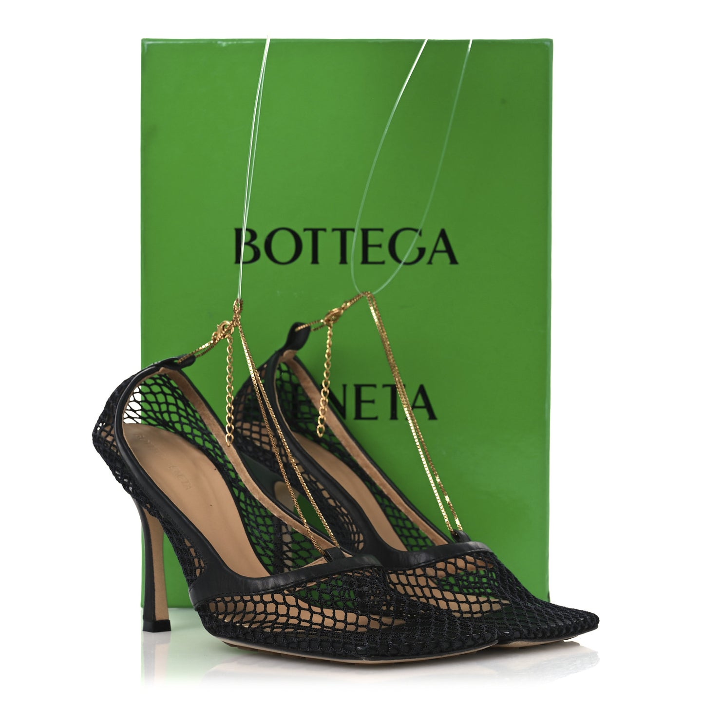 Mesh Calfskin Chain Stretch Pumps 40 Black