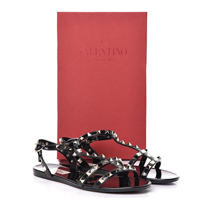 Valentino Garavani PVC Rockstud T-Strap Caged Flat Sandals 38 Black 8 of 8