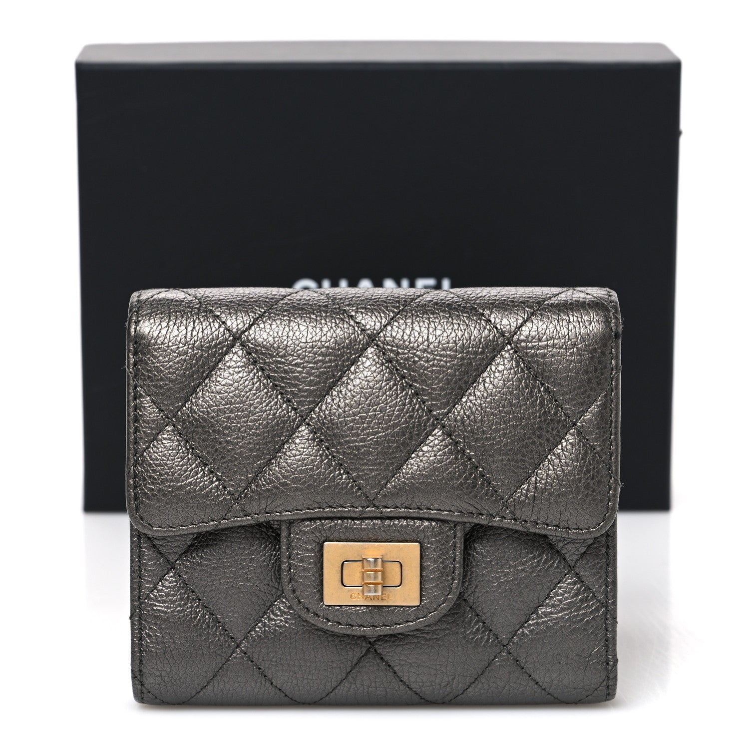 Chanel Metallic Calfskin Quilted Reissue Flap Card Holder Wallet Dark Grey 9 of 9