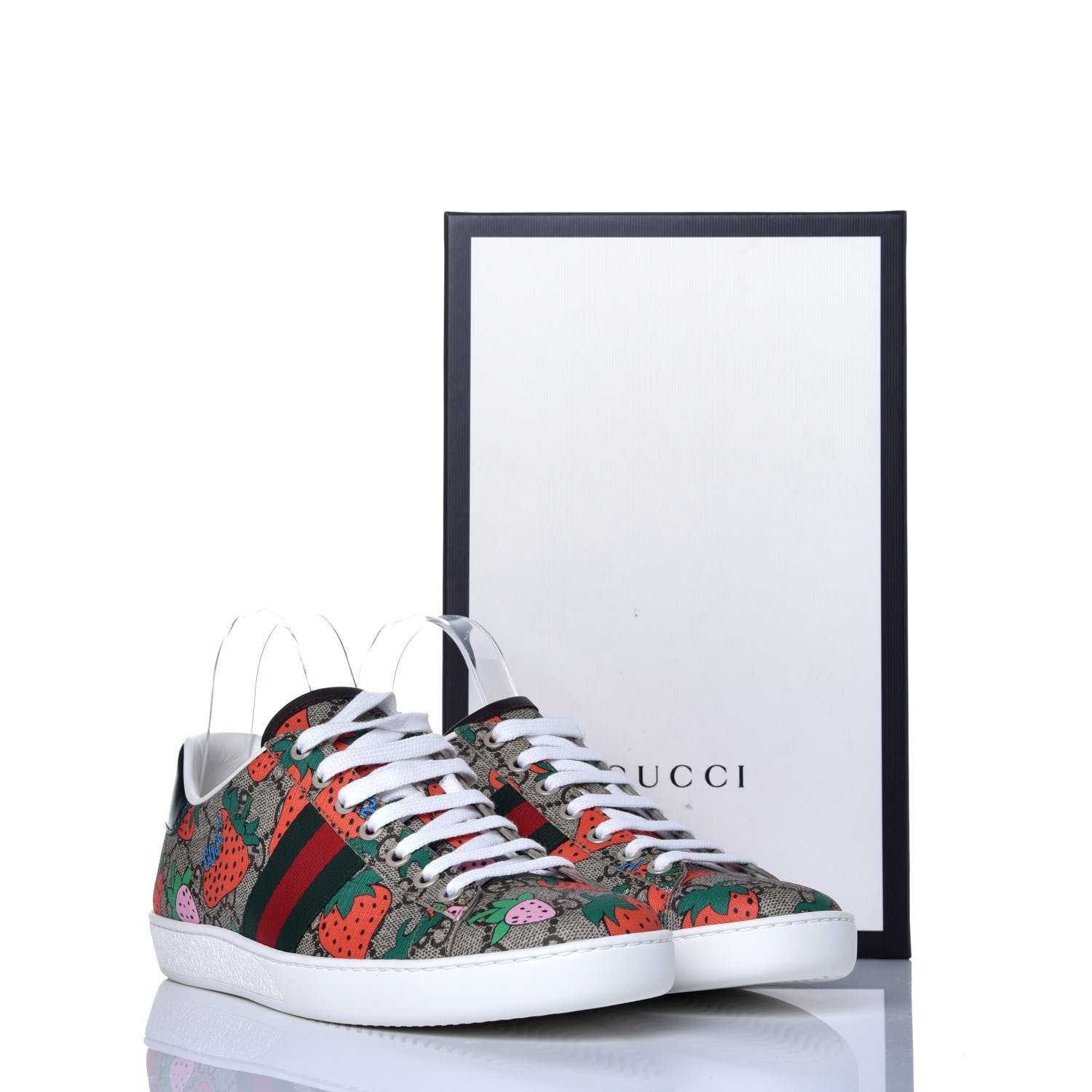Gucci GG Supreme Monogram Strawberry Web Womens Ace Sneakers 39 Beige Multicolor Red Green 10 of 10