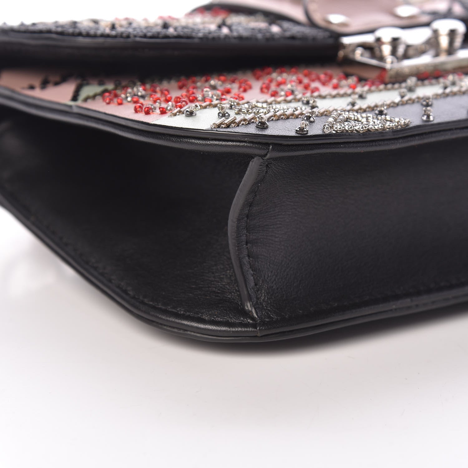 Valentino Garavani Vitello Embroidered Small Glam Lock Rockstud Flap Pink Black 5 of 12