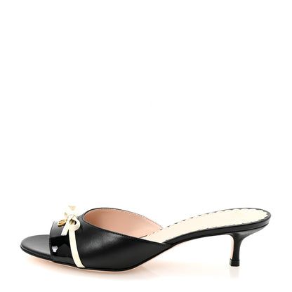 Valentino Garavani Calfskin Patent Bepointy Slide Sandals 36 Black Light Ivory 1 of 9