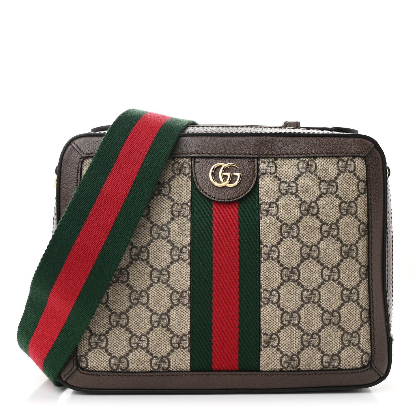 GG Supreme Monogram Web Small Ophidia Top Handle Shoulder Bag Brown