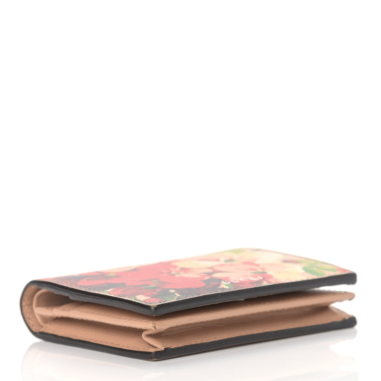 Shangai Calfskin Blooms Print Card Case Wallet Pink Apricot Multicolor