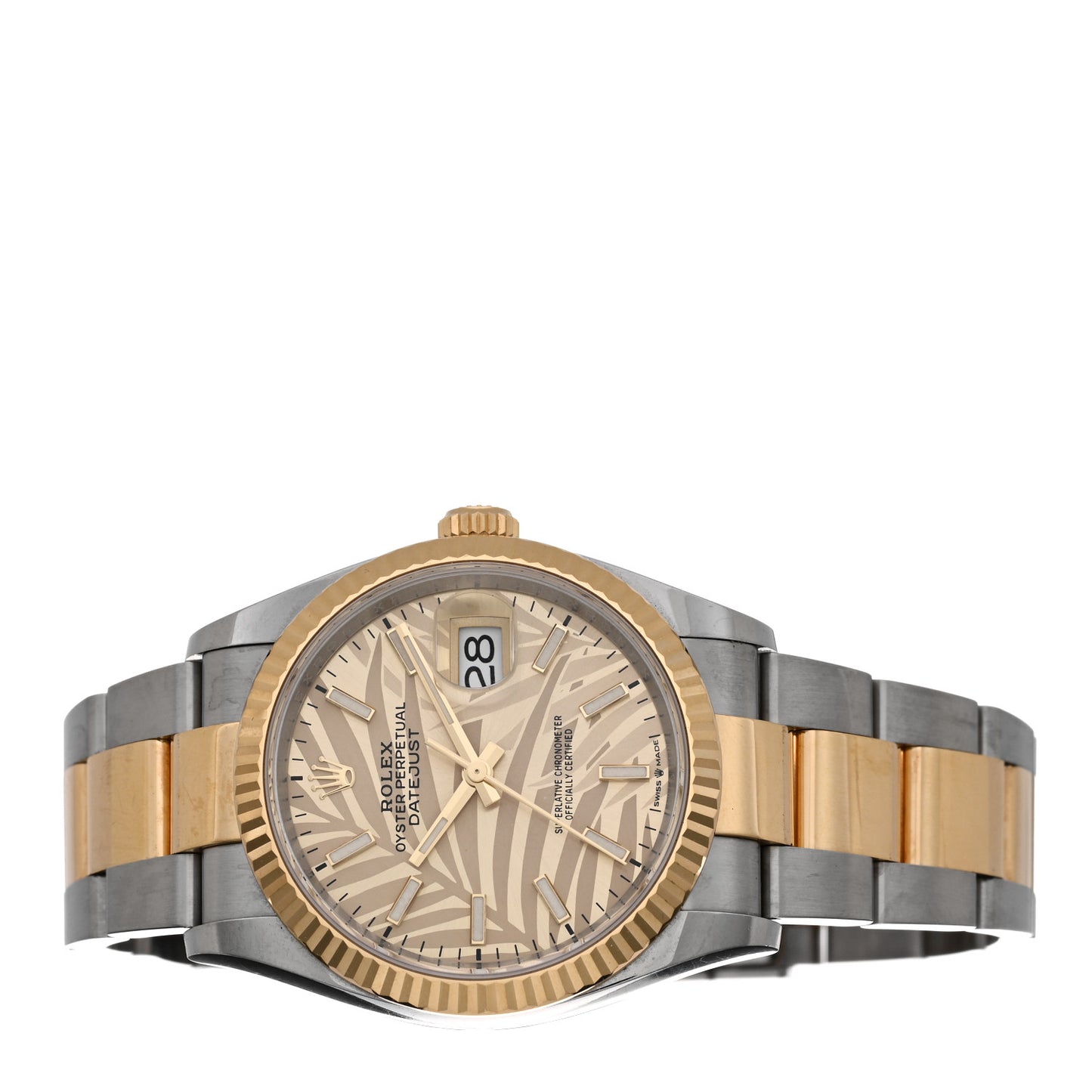 Stainless Steel 18K Yellow Gold 36mm Oyster Perpetual Datejust Watch Golden Palm 126233