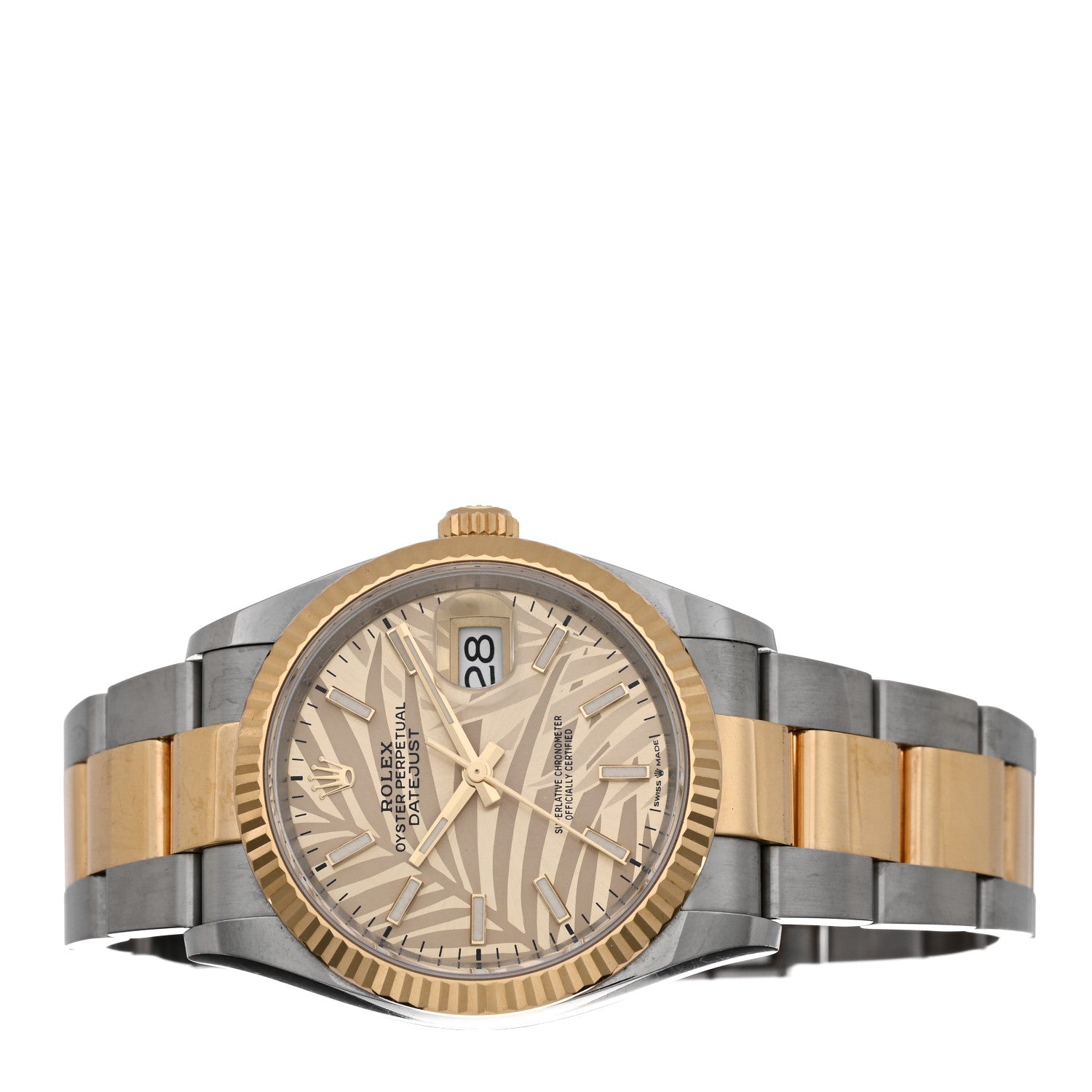 Rolex Stainless Steel 18K Yellow Gold 36mm Oyster Perpetual Datejust Watch Golden Palm 126233 2 of 5