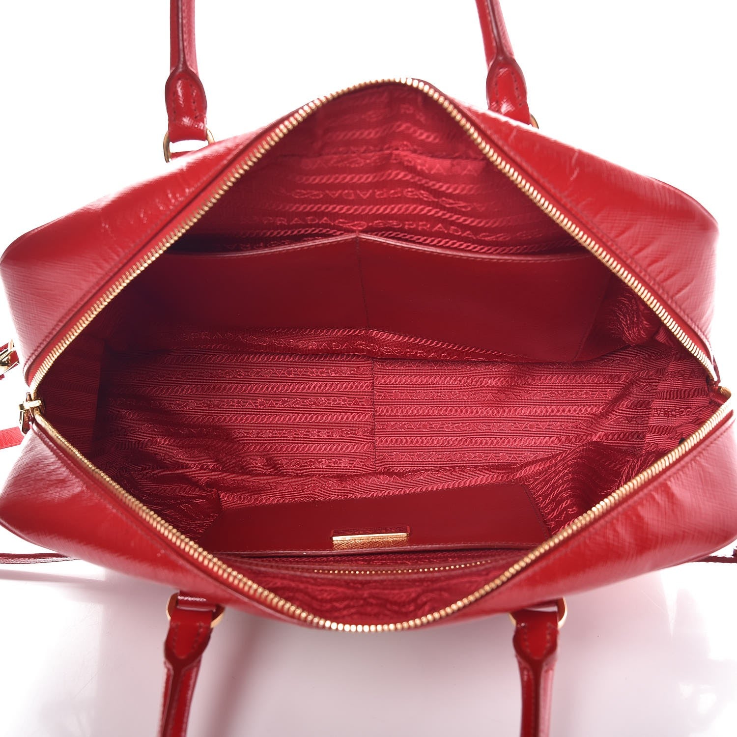 Prada Saffiano Vernice Floral Bauletto Bag Rosso Bianco 5 of 12