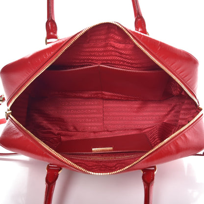 Prada Saffiano Vernice Floral Bauletto Bag Rosso Bianco 5 of 12