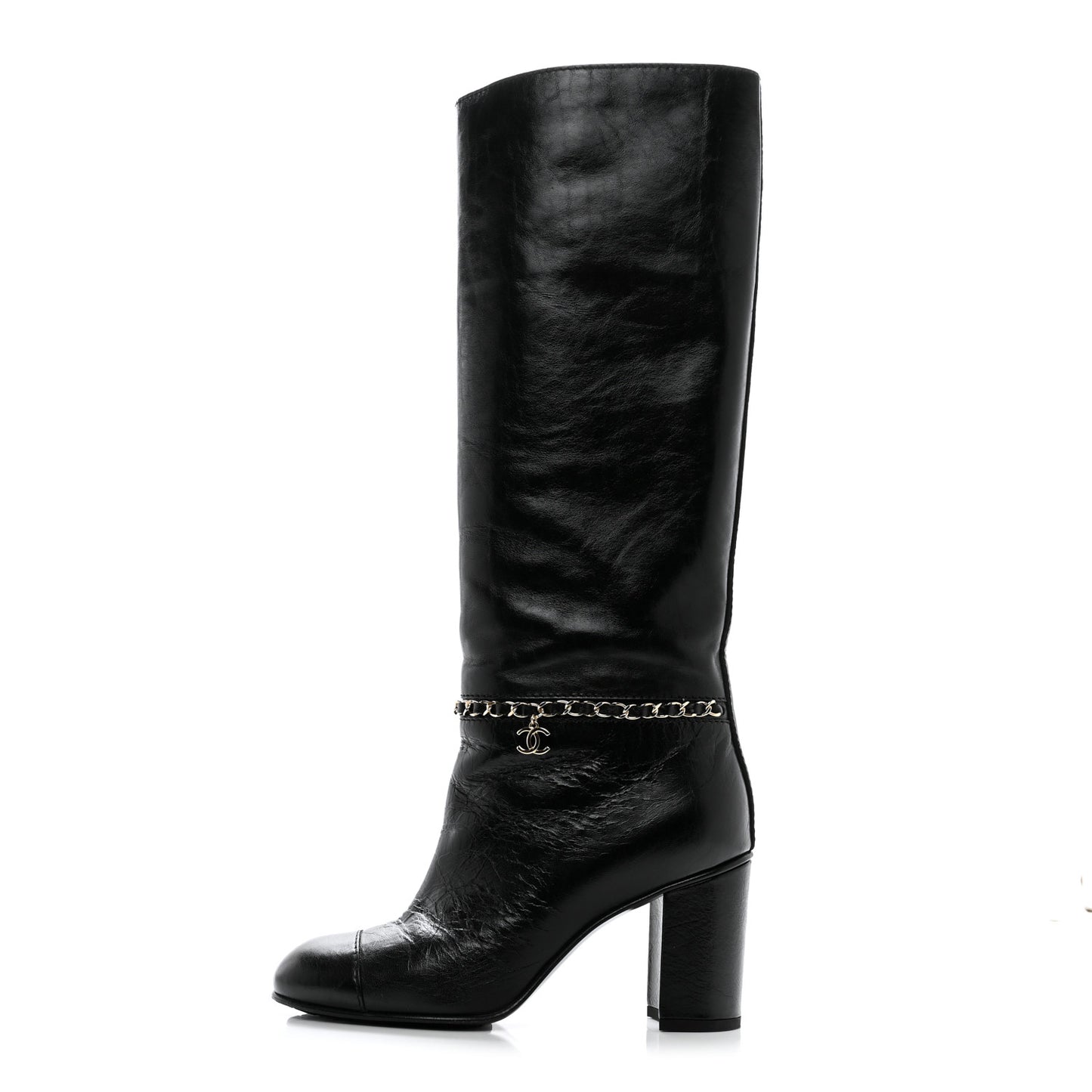 Calfskin Cap Toe Chain Boots 37 Black