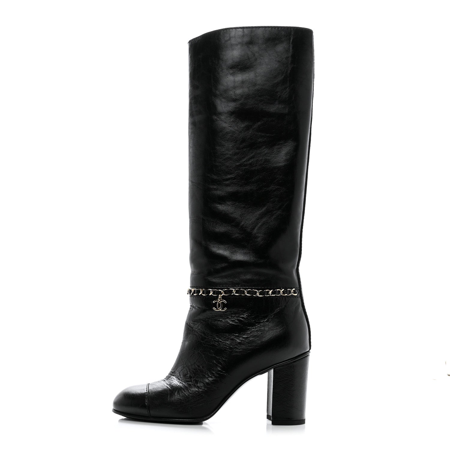 Chanel Calfskin Cap Toe Chain Boots 37 Black 1 of 9