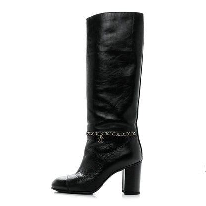 Chanel Calfskin Cap Toe Chain Boots 37 Black 1 of 9