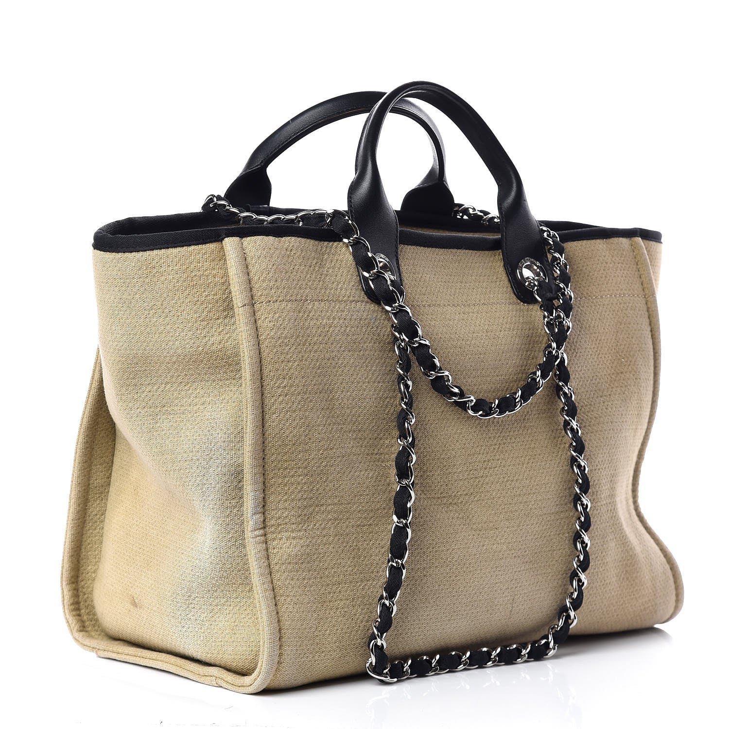 Chanel Canvas Large Deauville Tote Beige Black 3 of 14