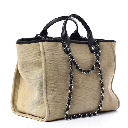 Chanel Canvas Large Deauville Tote Beige Black 3 of 14