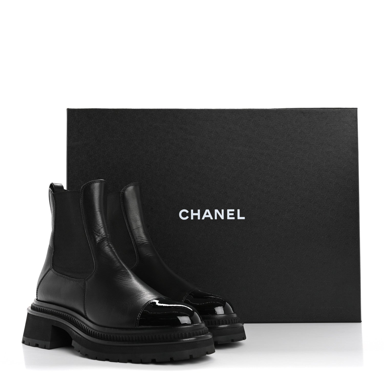 Chanel Calfskin Patent Cap Toe Ankle Boots 37 Black 13 of 13