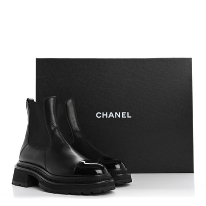 Chanel Calfskin Patent Cap Toe Ankle Boots 37 Black 13 of 13