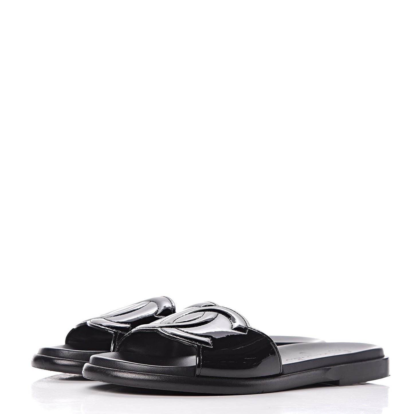 Patent Calfskin CC Slip On Mules 39 Black