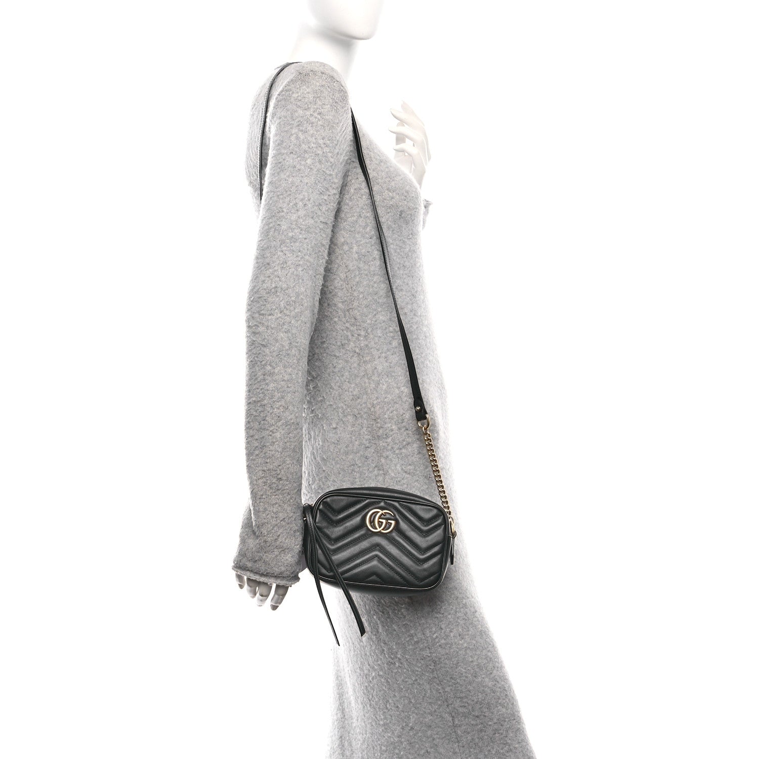 Gucci Calfskin Matelasse Mini GG Marmont Chain Shoulder Bag Black 2 of 10