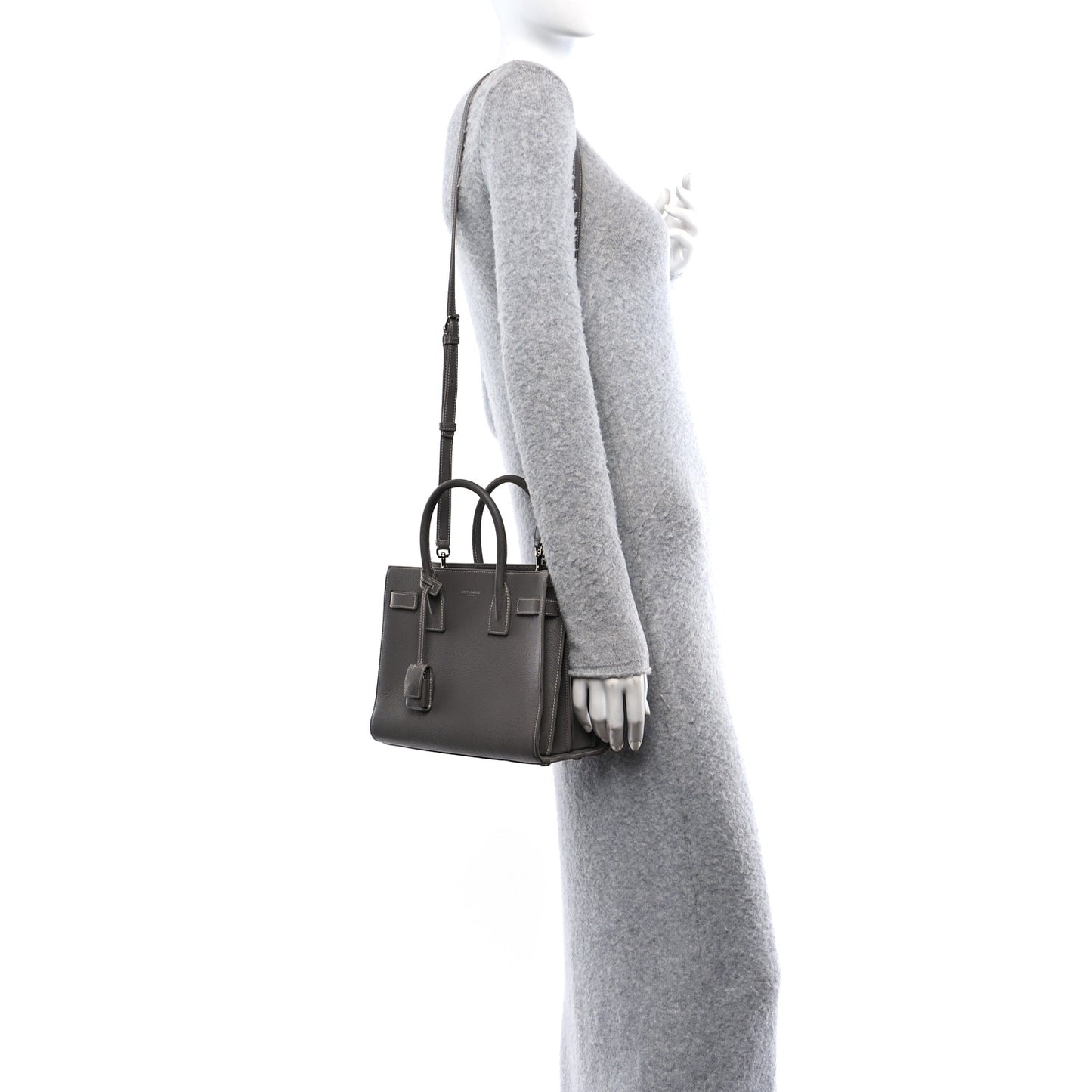 Grained Calfskin Topstich Baby Sac De Jour Grey
