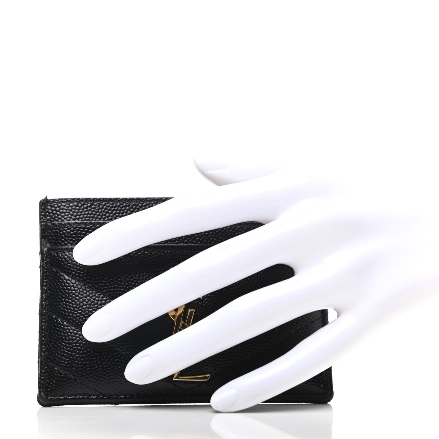 Saint Laurent Grain De Poudre Matelasse Chevron Monogram Credit Card Case Black 2 of 9