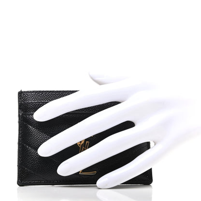 Saint Laurent Grain De Poudre Matelasse Chevron Monogram Credit Card Case Black 2 of 9