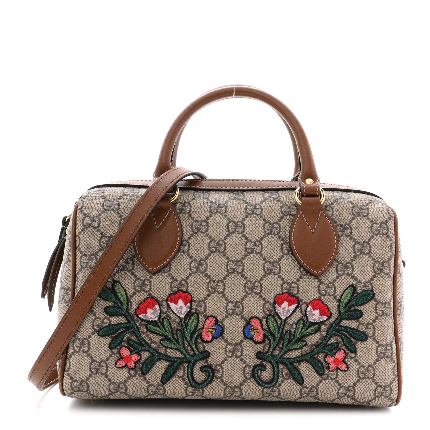 Gucci GG Supreme Monogram Floral Embroidered Small Boston Brown 1 of 12