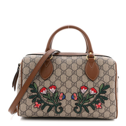 Gucci GG Supreme Monogram Floral Embroidered Small Boston Brown 1 of 12