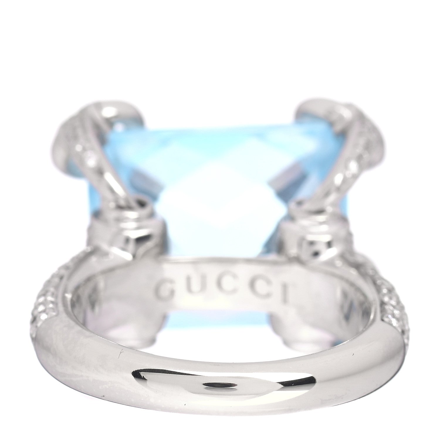 Gucci 18K White Gold Diamond Blue Topaz Pave Horsebit Ring 53 6.5 4 of 6