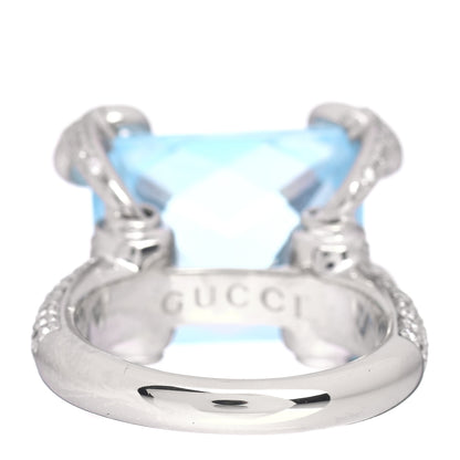 Gucci 18K White Gold Diamond Blue Topaz Pave Horsebit Ring 53 6.5 4 of 6