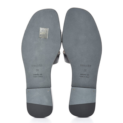 Hermes Box Calfskin Oran Sandals 38 Black 6 of 8