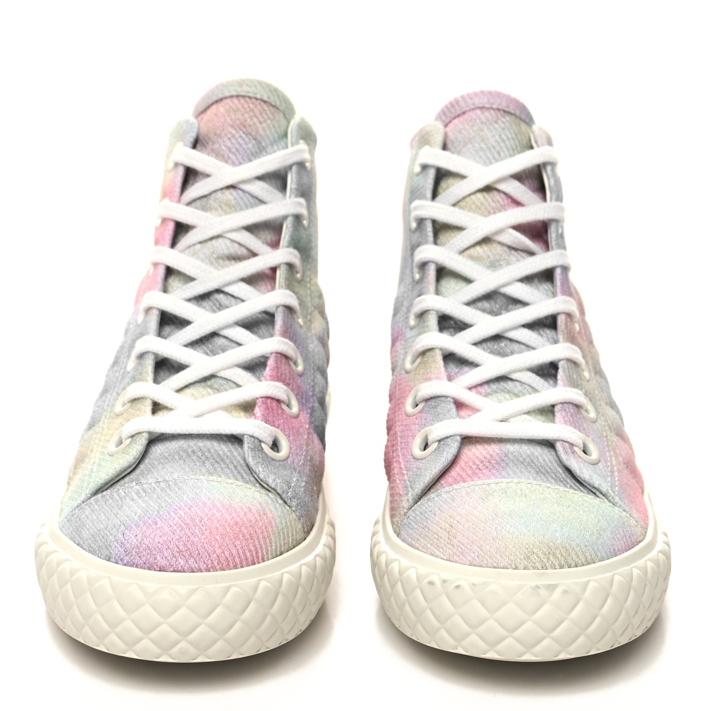 Printed Fabric Quilted High Top Sneakers 36 Green Pink Blue White