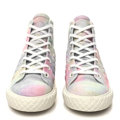 Chanel Printed Fabric Quilted High Top Sneakers 36 Green Pink Blue White 2 of 11