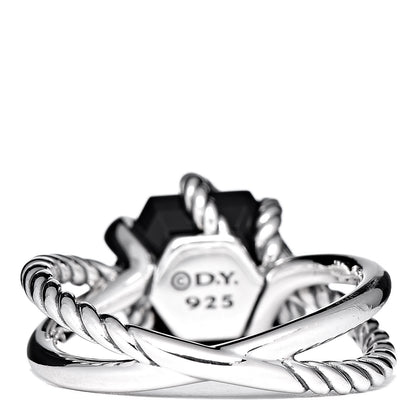 David Yurman Sterling Silver Diamond Black Onyx 10mm Cable Wrap Ring 52 6 4 of 5