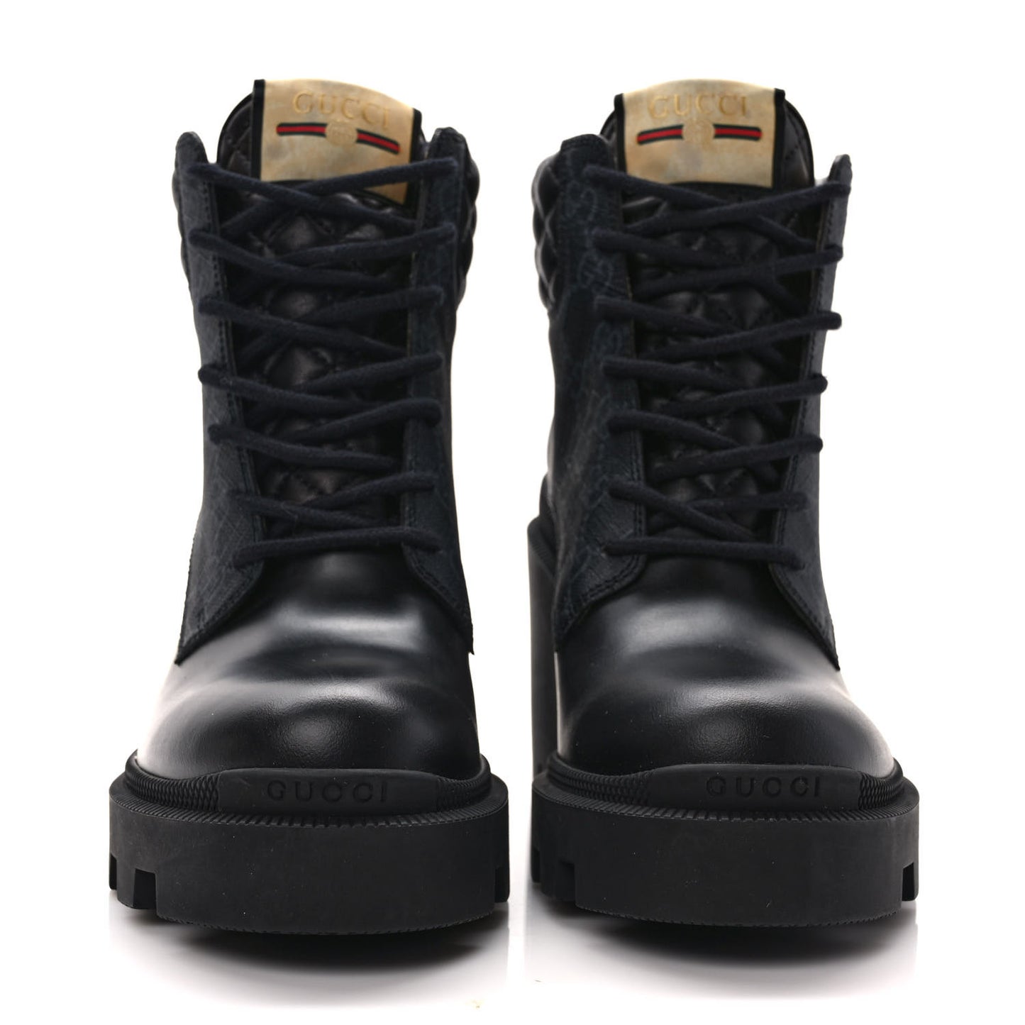 Apollo Calfskin GG Supreme Nappa Samoa Quilted Lace Up Ankle Boots 37 Black